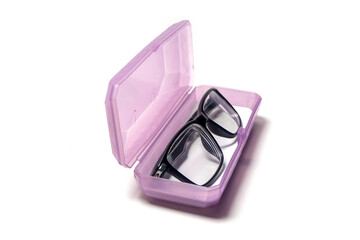 glasses in case isolated on white background
