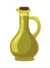 Olive oil in a glass bottle. Flat vector clipart, illustration with isolated background.