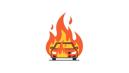 Vector illustration of a burning car engulfed in flames, symbolizing danger, accident, and insurance loss. isolated PNG with Transparent Background