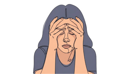 A young woman experiencing stress and anxiety with her hands on her head in a simple illustration
