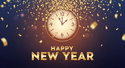 New year celebration clock illustration with festive holiday background and midnight time theme