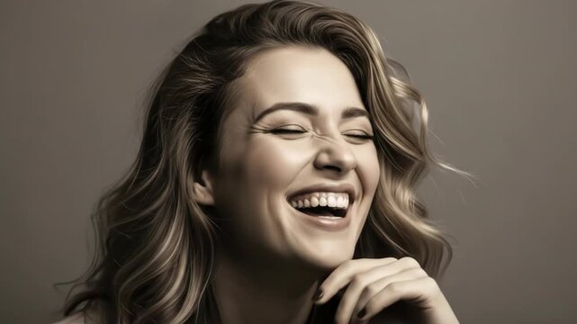Attractive Caucasian Woman Expressing Pure Happiness and Laughter.