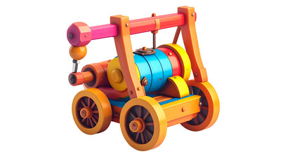 Colorful toy siege weapon with wheels and levers