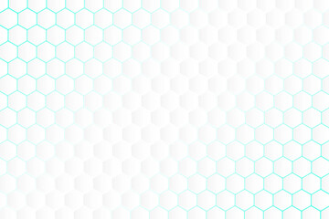 Abstract white background with a glowing turquoise hexagon pattern creating a clean, modern, and high-tech design for technology or medical themes