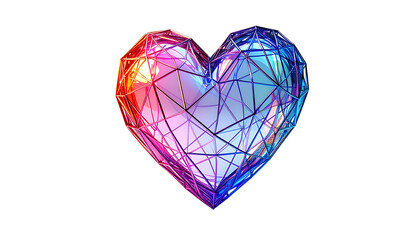 Geometric heart rendered with facets, iridescent color gradient on black