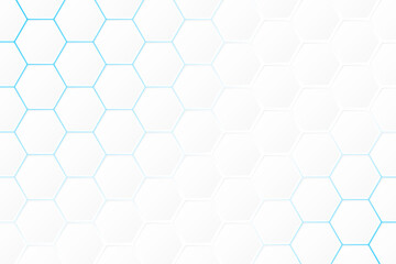 Naklejka premium abstract hexagonal pattern fading from bright blue to white with a clean and modern technological geometric honeycomb grid background overlay for digital art concepts