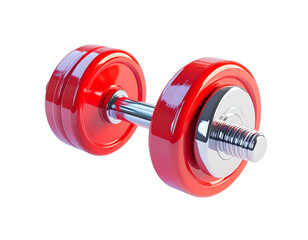 Shiny red dumbbell, isolated on black, promoting fitness and weightlifting