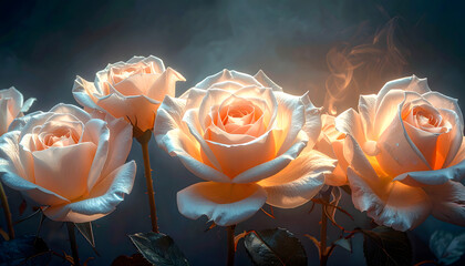 A landscape lined with shining pink roses