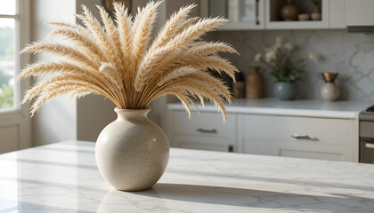 Minimal Interior with Pampas Grass in Ceramic Vase