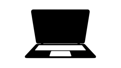 Black laptop computer silhouette icon isolated on white background for technology and business design