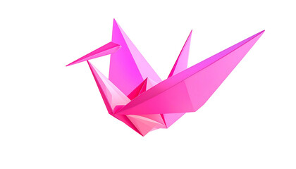 A vibrant origami crane, rendered in shades of pink, on black background