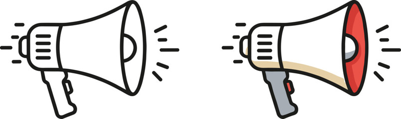 Megaphone announcement vector set featuring loudspeaker communication marketing promotion and public notification illustration styles