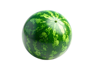 Perfectly round, green melon with patterned rind, against black
