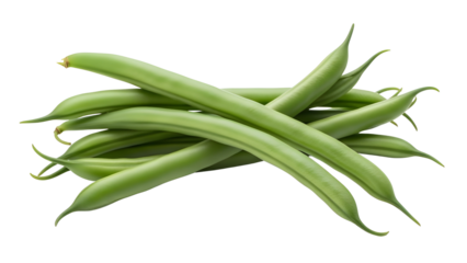 Fresh raw green beans isolated on white background for cooking and nutrition design
