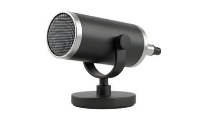 Professional black studio microphone for podcasting and voice recording isolated on white background