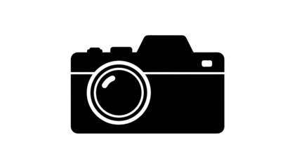 Simple black camera icon isolated on white background for photography apps and websites