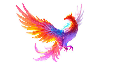 A vibrant, detailed phoenix, wings spread, radiating color on black