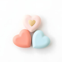Fototapeta premium Pastel heart trio with metallic accent, minimalist beauty