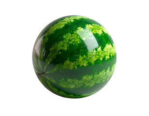 A whole, round, striped, green melon isolated on a black background