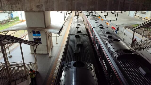  Electric passenger train. Very fast driving. The concept of travel and journey.