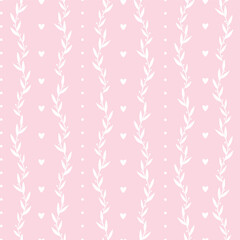 Valentine's day seamless pattern with floral elements and hearts on pink background for textile prints, scrapbooking, stationery, wallpaper, banners, wrapping paper, etc. EPS 10