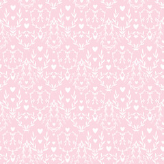 Valentine's day floral seamless pattern with branches and hearts on pink background for wallpapers, stationery, wrapping papers, textile prints, etc. EPS 10