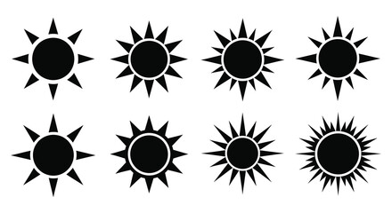 Fototapeta premium A collection of different black sun designs with radiating lines a striking silhouette
