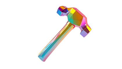 A colorful, faceted hammer isolated against a black background