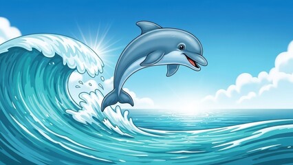 Obraz premium Dolphin jumping out of the ocean wave