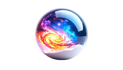 A cosmic scene encapsulated within a reflective, transparent sphere