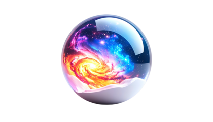 A cosmic scene encapsulated within a reflective, transparent sphere