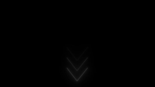 Abstract geometric light pattern forming a downward pointing arrow on black background futuristic digital