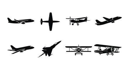 A collection of various airplane types displayed as dark shapes a striking silhouette © ArtBySalea07