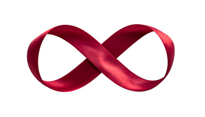Crimson ribbon shaped as an infinity symbol, isolated on a black background