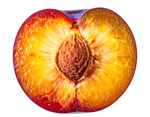 A cross-section showcases vibrant colors of a fruit's interior