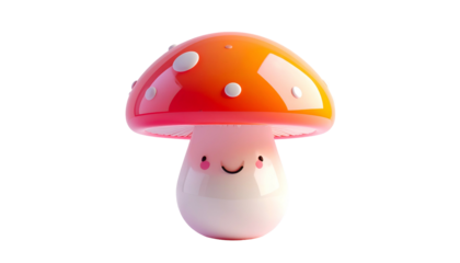 Cheerful, cartoon mushroom with a red spotted cap and happy face