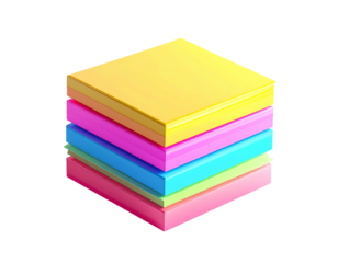 Colorful stack of square sticky notes, brightly lit, on a dark background