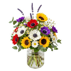 Naklejka premium Vibrant wildflower bouquet in glass vase