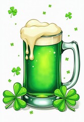 Illustration of Green Beer in Mug with Shamrocks