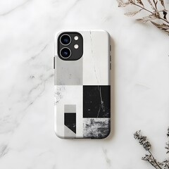 A phone case mockup with a simple geometric design