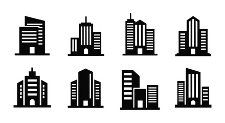 Fototapeta premium A collection of modern city skyscrapers in a bold black and white graphic silhouette