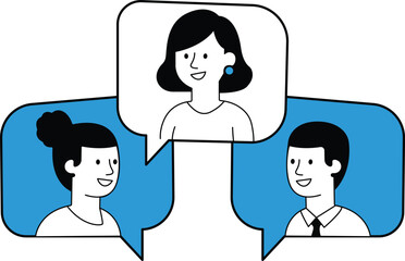 Fototapeta premium conference call via video. Using an application, a group of people communicate with partners, coworkers, or teammates. online conference or webinar for education. editable stroke, vector, illustration