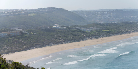 aerial of Robberg Beach sand shore from south, South Africa