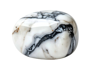 Smooth, polished stone with black veining on a white background