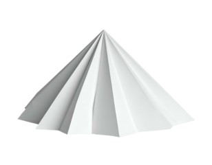 White, folded paper creation with radiating triangular facets against black