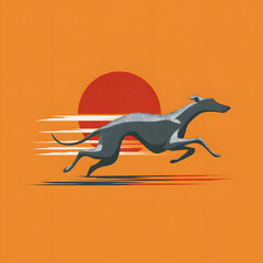 Flat logo of a dynamic greyhound running with a streamlined body
