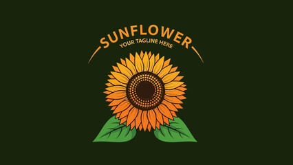 Fototapeta premium Bright Sunflower Illustration Centered on Dark Background.