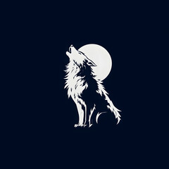 Flat logo of a fierce wolf howling at the moon with clean lines

