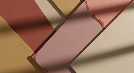 Abstract composition of overlapping paper strips with soft shadows and light.