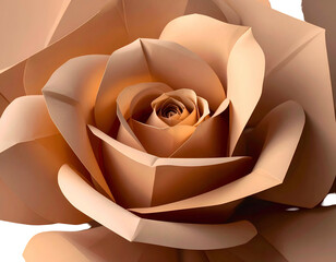Close-up of a crafted paper rose, delicate folds and warm tones